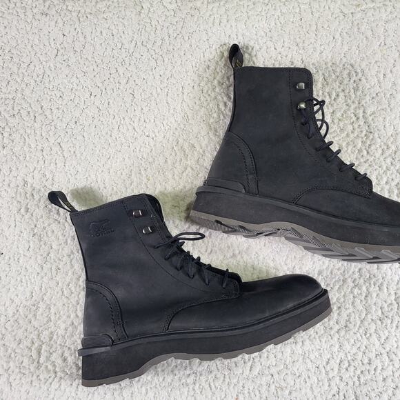 NEW Sorel Women's Hi-Line Lace waterproof Boots Black Jet leather - Size US 9 - Picture 3 of 6